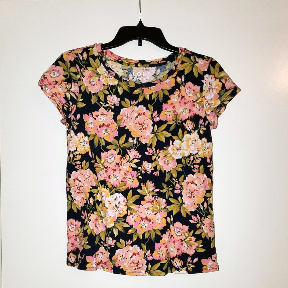 LOFT Vintage Soft Floral Tee - Navy & Pink